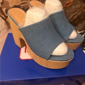 Rouge! Blue Denim and Tan Platform Shoes